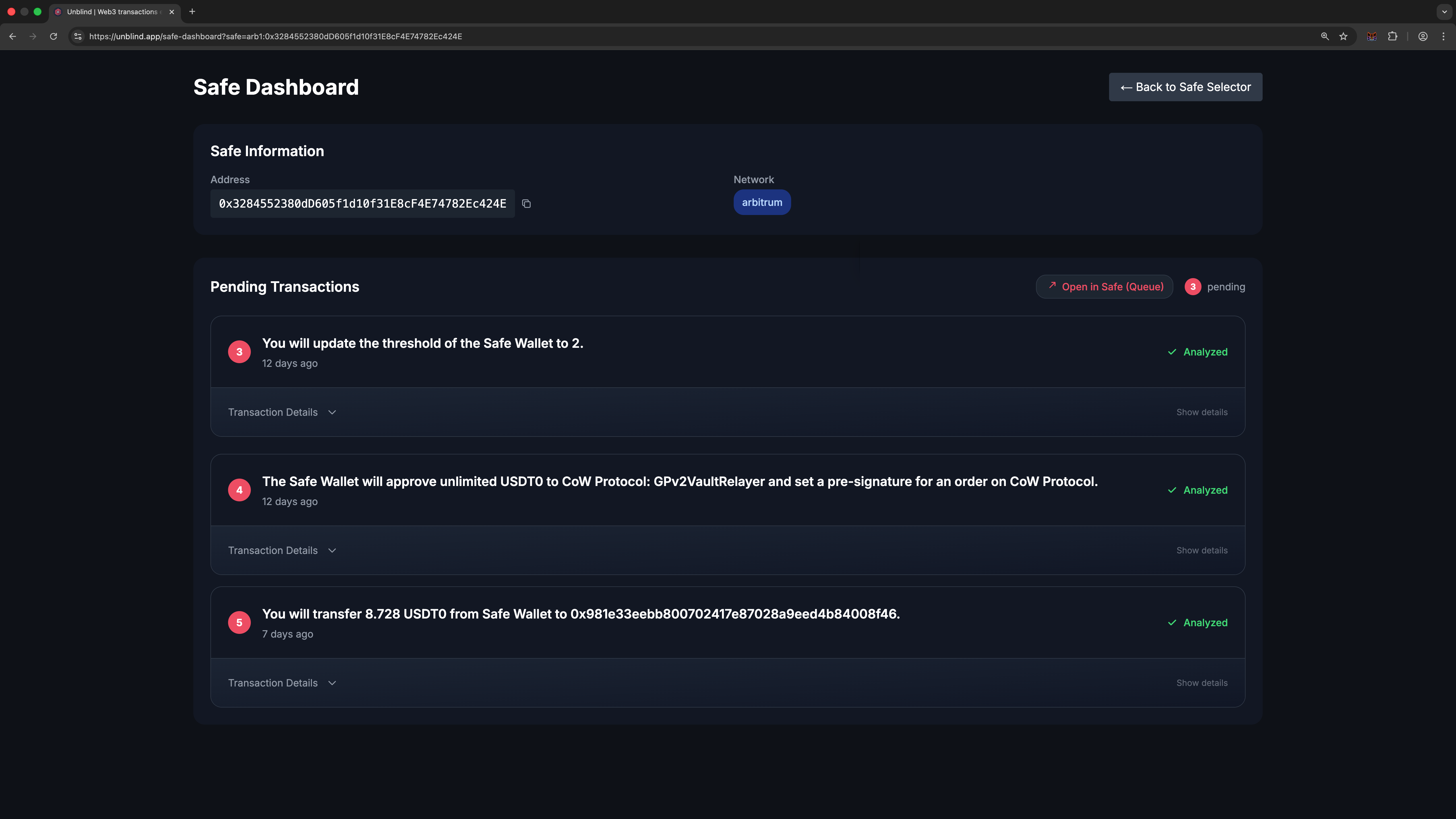 Unblind Safe Dashboard